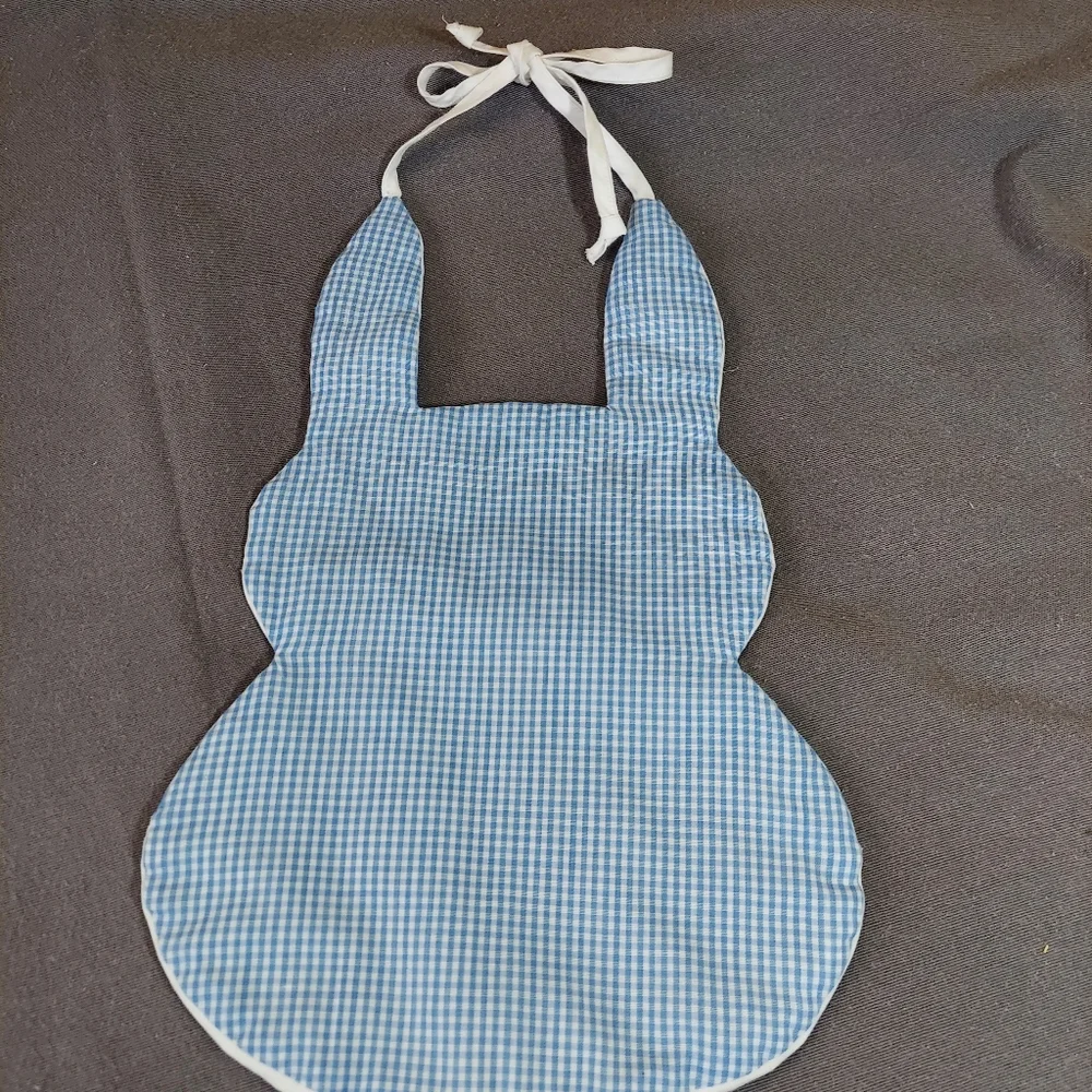 Vintage Bunny Rabbit Holding A Carrot Bib Embroidered Easter Spring Tie Strings